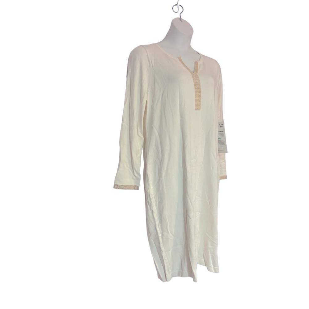 Ashro Light Sweater Dress Bead Studded Midi Long Sleeve Office Party Ivory White - Picture 3 of 12